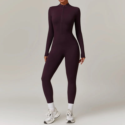 TALIA | Belleze Fleece Long Sleeve Zipper Jumpsuit