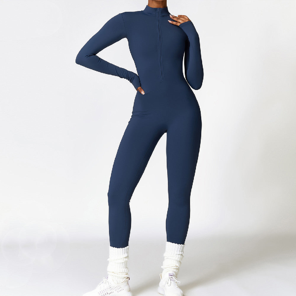 TALIA | Belleze Fleece Long Sleeve Zipper Jumpsuit