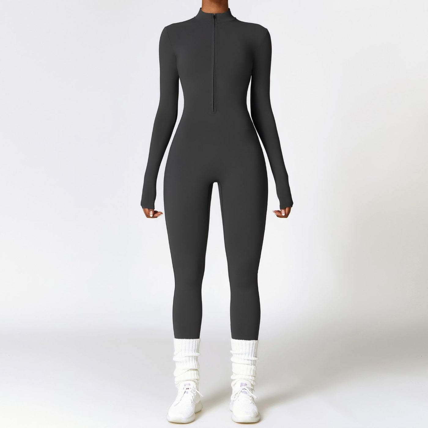 TALIA | Belleze Fleece Long Sleeve Zipper Jumpsuit