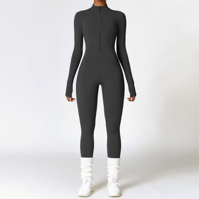 TALIA | Belleze Fleece Long Sleeve Zipper Jumpsuit